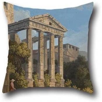 Funda de almohada de pintura al óleo Jakob Philipp Hackert - el templo de Hércules en Cori cerca de Velletri 20 x 20 pulgadas/50 por 50 cm, el mejor ajuste para salón, Festival, Teens Girls, sofá, niñas, oficina dos lados