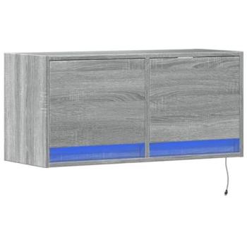 Mueble TV Multimedia Sonoma con Estante de Pared, 2 Cajones y Luces LED, 80 x 31 x 35 cm, Color Gris