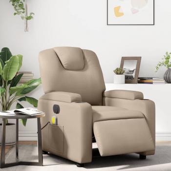 Sillón de masaje eléctrico reclinable de cuero sintético Capuccino Marrón Simile Vidaxl