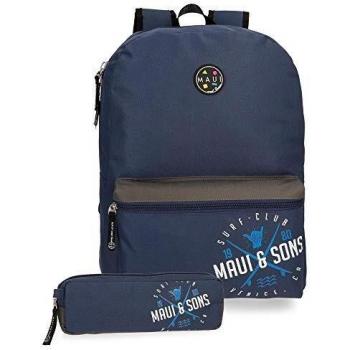 Maui And Sons, Mochila + Estuche Escolar, 42 cm, 21.5 Litros, Azul Marino