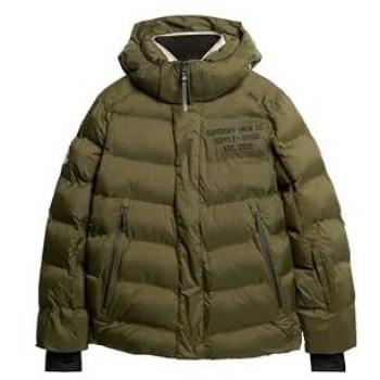 Chaqueta de esquí Superdry Sport Puffer con capucha para hombre en verde caqui - Talla L, Casual, Nylon reciclado