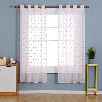 Deconovo Cortinas y Visillos Salón Traslúsidas para Ventana Dormitorio Moderno Voile Gasa Infantiles Niña Blancos 140x175cm Rosa
