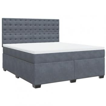 Cama box spring con colchón de terciopelo gris oscuro 180x200 cm