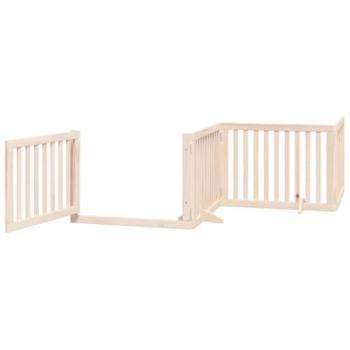 Foldable 8-Panel Dog Gate with Door - 640 cm Poplar Wood Pet Barrier