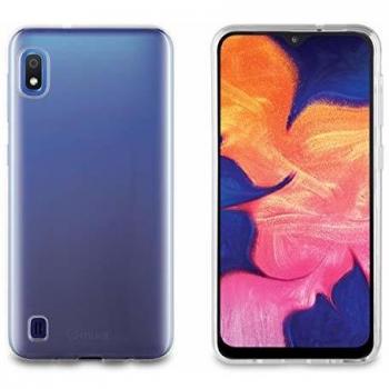 Muvit Pack Samsung Galaxy A10 Funda Cristal Soft trasnparente + Protector Pantalla Vidrio Templado Plano Marco Negro
