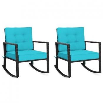 Turquoise Rattan Cushioned Rocking Chairs (Set of 2)