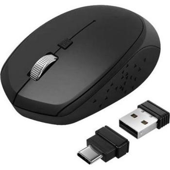 Ratón Inalámbrico Eco para Ordenador y Tablet con Adaptadores USB-C y USB, Color Negro