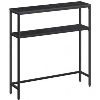 Mesa de Consola Estrecha Moderna con 2 Estantes, Gris Carbón y Negro Tinta, 80x20x80 cm