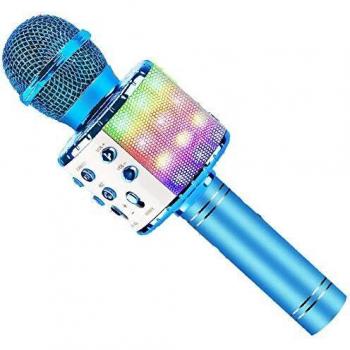 ASENTER Micrófono Inalámbrico Bluetooth Karaoke con luces LED,Infantil Portátil de mano Speaker Birthday Niñas Niños Juguete de Regalo Home Party Compatible con Android/iOS/PC/AUX