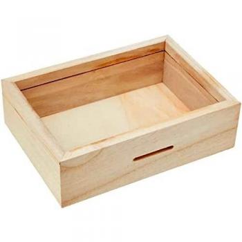 Hucha de madera rectangular Artemio con ventana transparente para personalizar - 17x12x5 cm