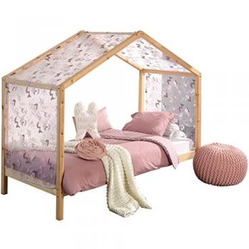 Cama Casa VIPACK Dallas 90x200 cm con Textilhimmel y opción de Cajón, Color Natural o Blanco