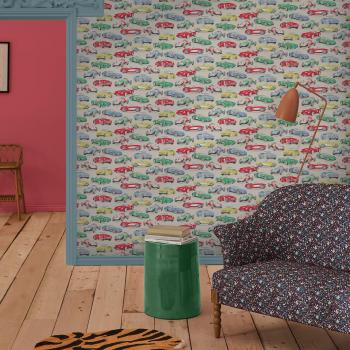 Retro Automobile Wallpaper in Vibrant Colors