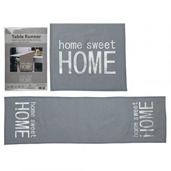 ootb Camino de Mesa con impresión Plateada/metálica, Sweet Home, 100% algodón, Gris, Aprox. 40 x 140 cm