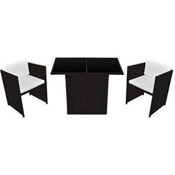 VidaXL 3-Piece Brown Poly Rattan Bistro Set with Cushions