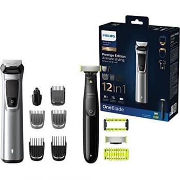 Philips Series 9000 MG9710/90 Multigroom 12-in-1 Face, Hair and Body Trimmer with DualCut Technology, 120-Minute Battery Life, OneBlade Included, Black/Silver