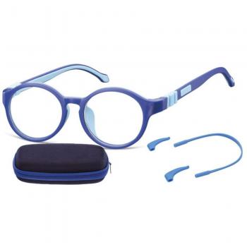 SmartBuy Kids Round Full Rim Plastic Prescription Glasses - Blue - Size 46 - Blue Light Block Available - Free Lenses