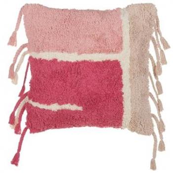 Cojín decorativo de algodón tufted con borlas estilo boho 45 x 45 cm rosa Bistorta