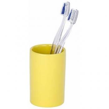Wenko Polaris Vaso para Cepillos de Dientes, Cerámica, Amarillo, 7x7x275 cm
