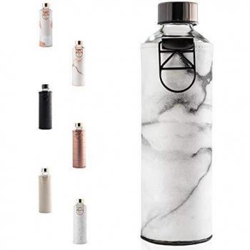 Botella de Agua de Cristal Borosilicatado Mismatch Stone con Funda de Cuero Sintético y Asa Metálica 750 ml