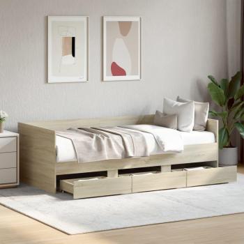 Sofá cama con cajones de roble Sonoma 100x200 cm multicapa Marrón