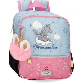 Mochila pequeña Enso Dreams come true con diseño de unicornios y bolsillos laterales adaptables a carro