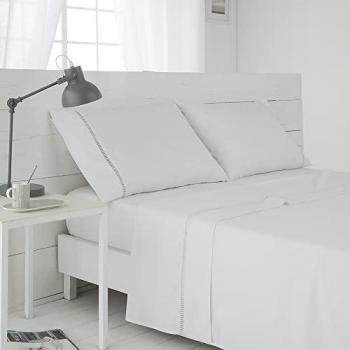 Juego de Sábanas Orla 100% Algodón Percal Blanco - Incluye Sábana Encimera, Sábana Bajera Ajustable y Fundas de Almohada para Cama de 180 x 190/