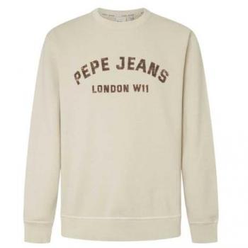 Sudadera de hombre Pepe Jeans Aldridge Crew teñida en prenda con logo estampado, color blanco crema, tamaño XL