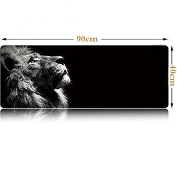 upHere león Mousepad eu.insmax XXL juego grande a prueba de agua alfombrilla de ratón 3 mm de espesor 90cm x 40cm cojín de ratón, Base de goma antideslizante con los bordes cosidos - Velocidad y Control, Gran Borde Negro - extra regalo libre del lazo 