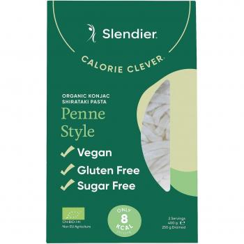 Slendier - Pasta Konjac Penne 400g, pasta konjac baja en calorías, sin gluten, rica en fibra, vegana y orgánica