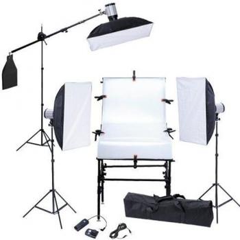 Kit de Estudio: Mesa fotográfica, 3 cajas de luz & 2 trípodes