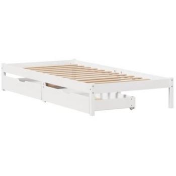 Estructura de cama blanca 90x200 cm de madera maciza de pino sin colchón