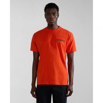 Camiseta de hombre Napapijri S-Tahi naranja mate con estampado trasero de manga corta, talla L