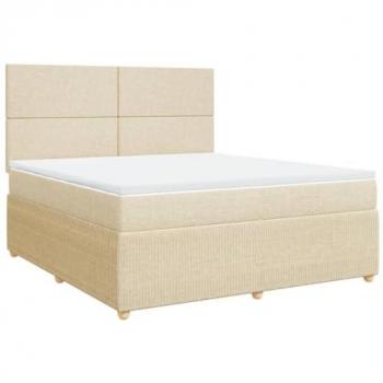 Cama box spring con colchón tela color crema 180x200 cm