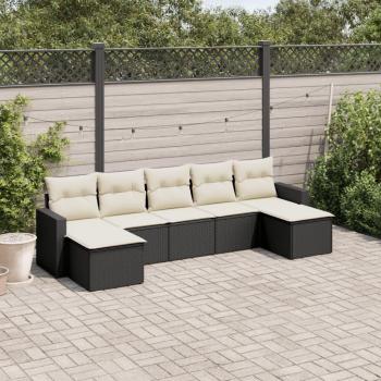 Juego de sofás de jardín con almohadas 7 piezas Polyrattan negro