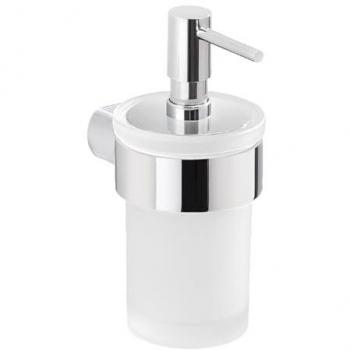 Dosificador de jabón de pared Pirenei en cromado y vidrio Gedy, dimensiones 6,9x9,1x15,4 cm