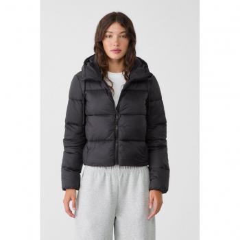 Stradivarius Black Hooded Puffer Jacket XS