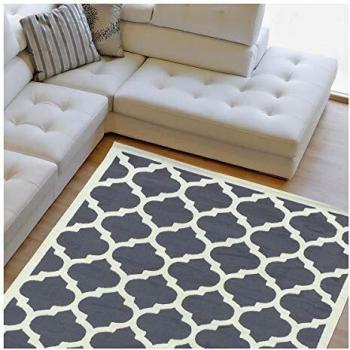 Alfombra moderna rectangular 140x200 cm gris tejido geométrico estilo LYN1