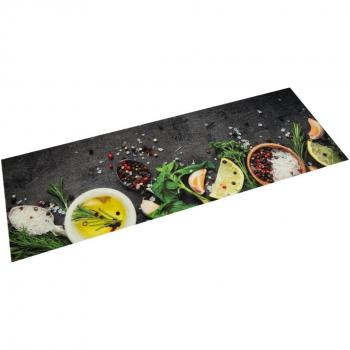 Alfombra de cocina lavable terciopelo dibujo de patas 60x180 cm Color Gris oscuro con huellas de patas