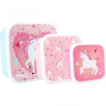 Lunchbox Snackbox 3 en 1 Diseño Unicornio, Contenedores Apilables para Niños (3 piezas)