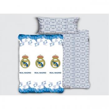 Juego de Sábanas Real Madrid Escudos (3 piezas) - Incluye funda de almohada, sábana ajustable y sábana superior, fabricado en 100% poliéster, diseño con escudos del Real Madrid, adecuado para