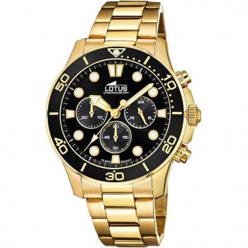 Reloj Lotus Excellent 18758/3 para Hombre, Esfera Negra, Caja de Acero Inoxidable 316L Dorado