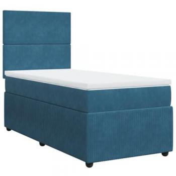 Cama box spring con colchón de terciopelo azul oscuro 90x190 cm