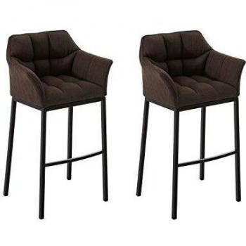 Set de 2 taburetes de bar Damaso en tela con base de 4 patas en color marrón y negro
