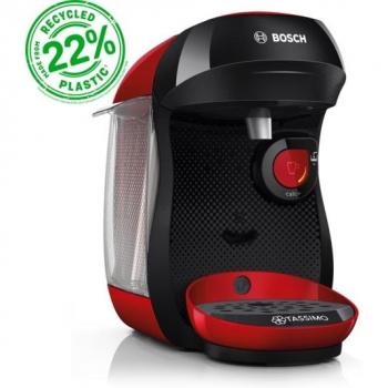 Cafetera de Cápsulas Bosch Tassimo Happy TAS103E, 70 bebidas, OneTouch, INTELLIBREW™, 0.7 L, negro/rojo