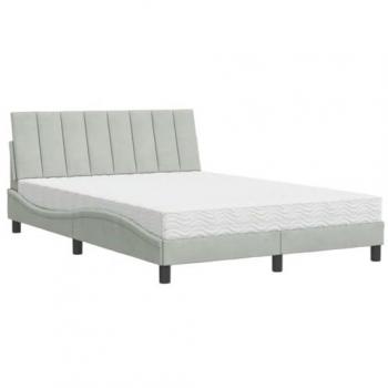 Cama con colchón terciopelo gris claro 140x190 cm