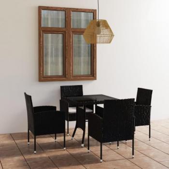 Juego de comedor para jardín 5 piezas Polyrattan negro