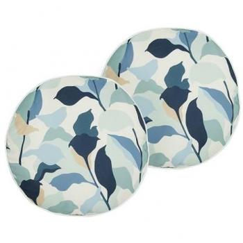Conjunto de 2 Cojines de Jardín Azul con Estampado de Hojas Ø 40 cm Poliéster Resistente al Agua Decoración Exterior