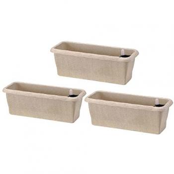 Juego de 3 macetas de autorriego para interior y exterior, jardineras color antiguo 40x20x17,5h
