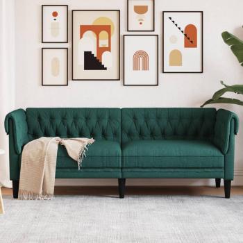 Sofá Chesterfield de 3 Plazas en Tela Verde Oscuro