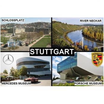 IMÁN PARA NEVERA - RECUERDO de STUTTGART GERMANY & PORSCHE & MERCEDES 9cm x 6cm Jumbo